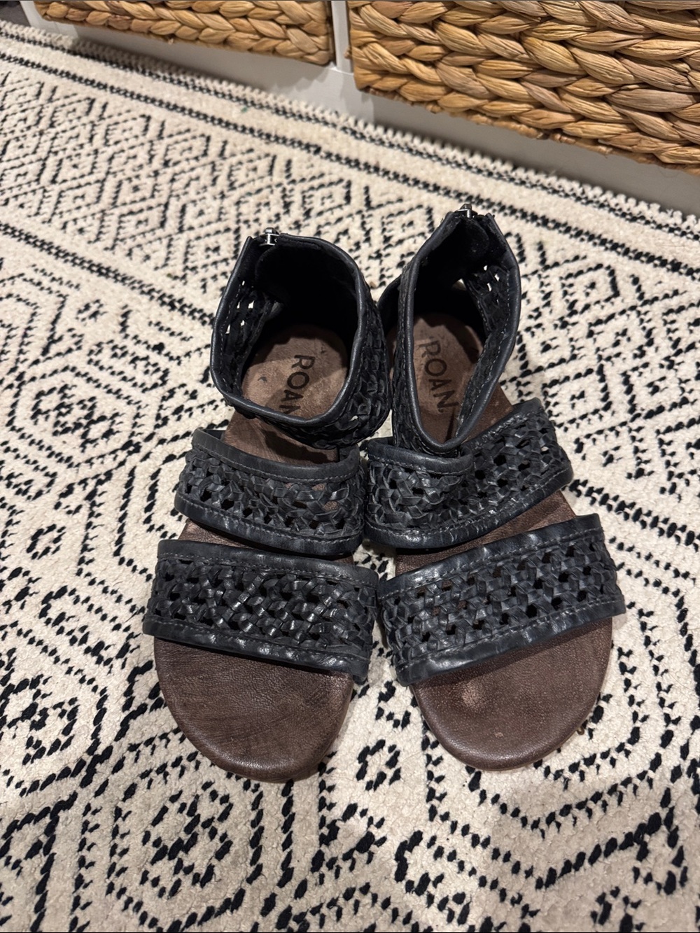 RoanClio Black Woven Kids Sandals with Ankle Strap